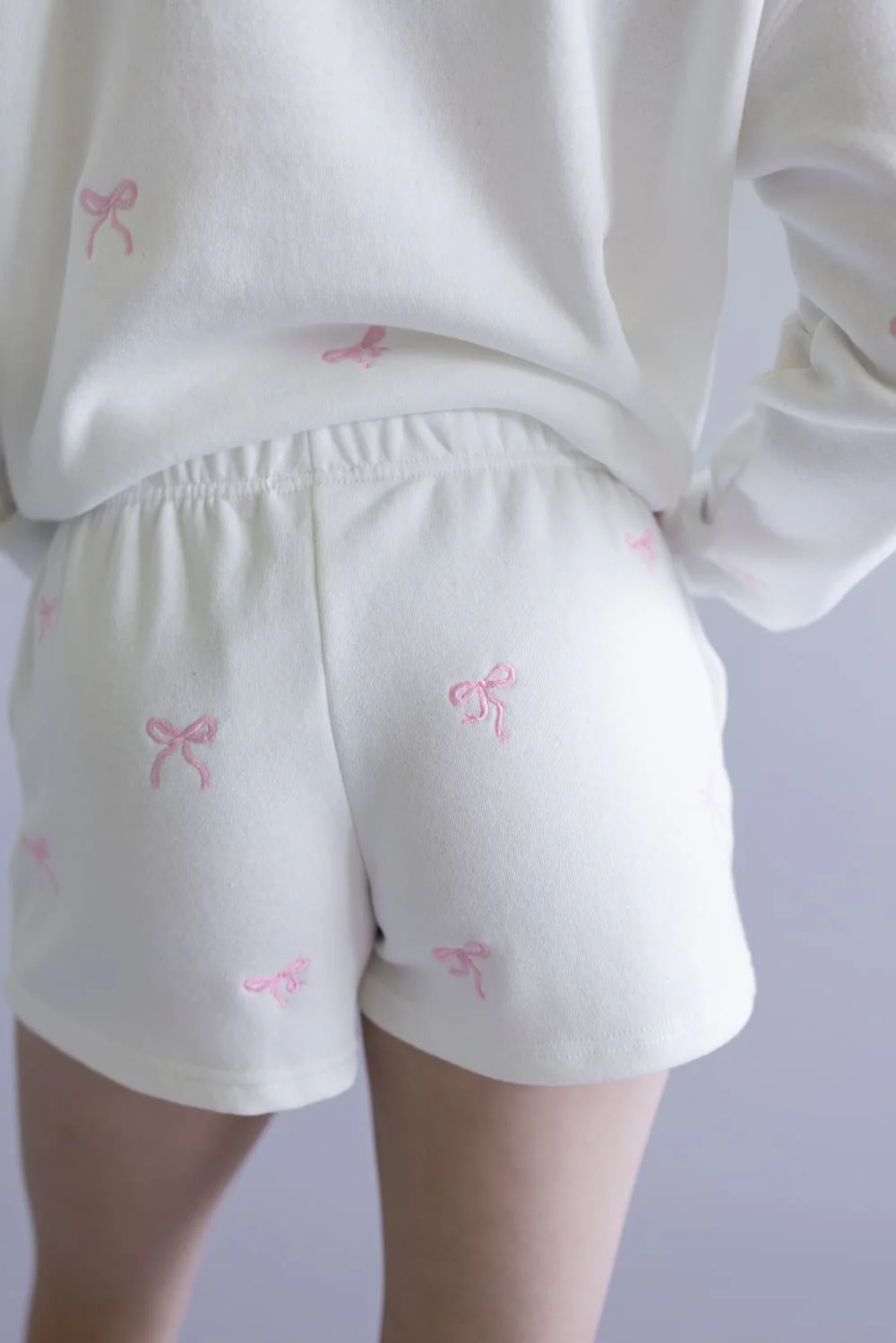1897 Active Embroidered Bow Fleece Shorts for Women in Ivory | H017-IVORY - Image 2