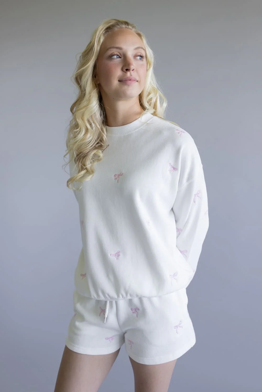 1897 Active Embroidered Bow Fleece Sweatshirt for Women - Image 2