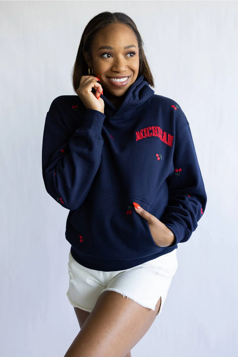 1897 Active Michigan Cherries Hoodie for Women in Navy | GU308-MI-NAVY - Image 2