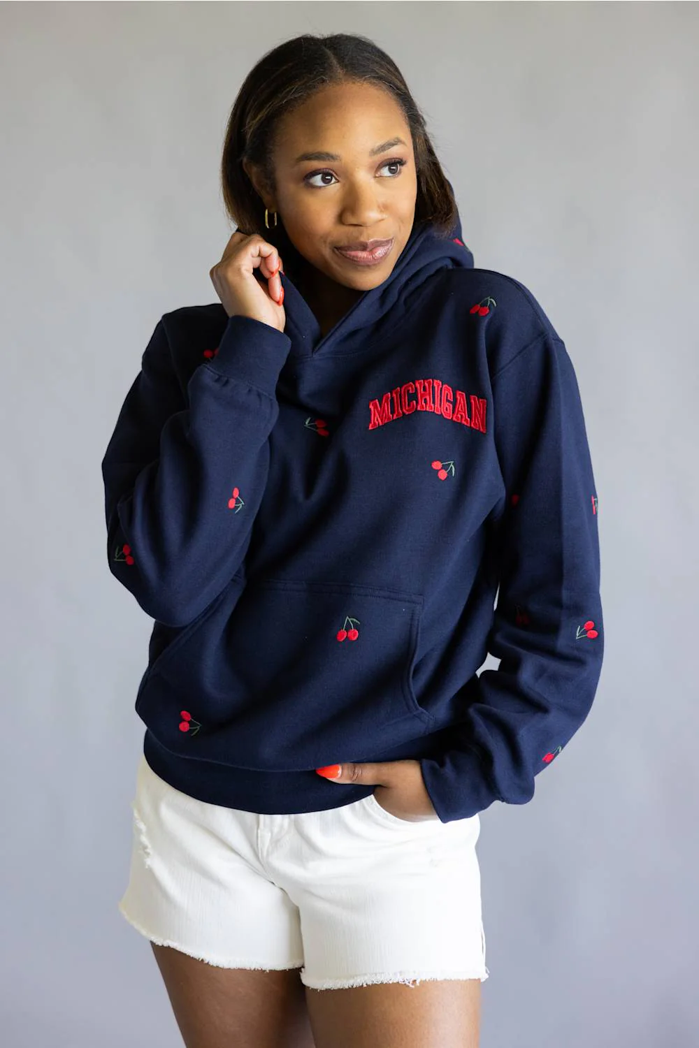 1897 Active Michigan Cherries Hoodie for Women in Navy | GU308-MI-NAVY - Image 4