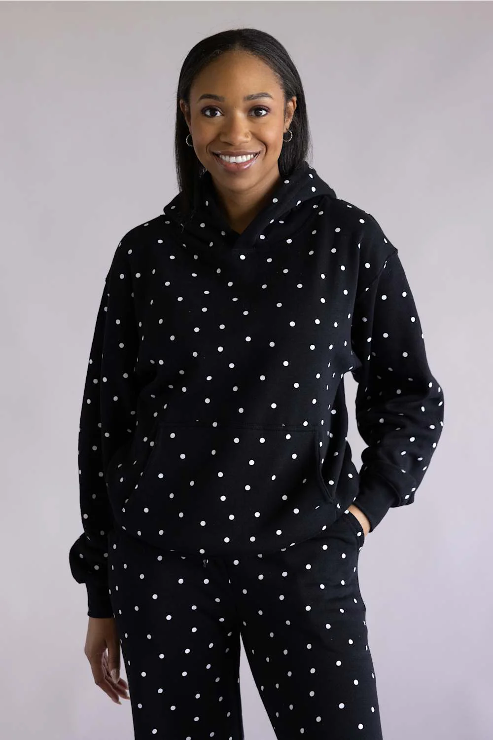 1897 Active Polka Dot Fleece Hoodie for Women in Black/White | GU935-BLACK