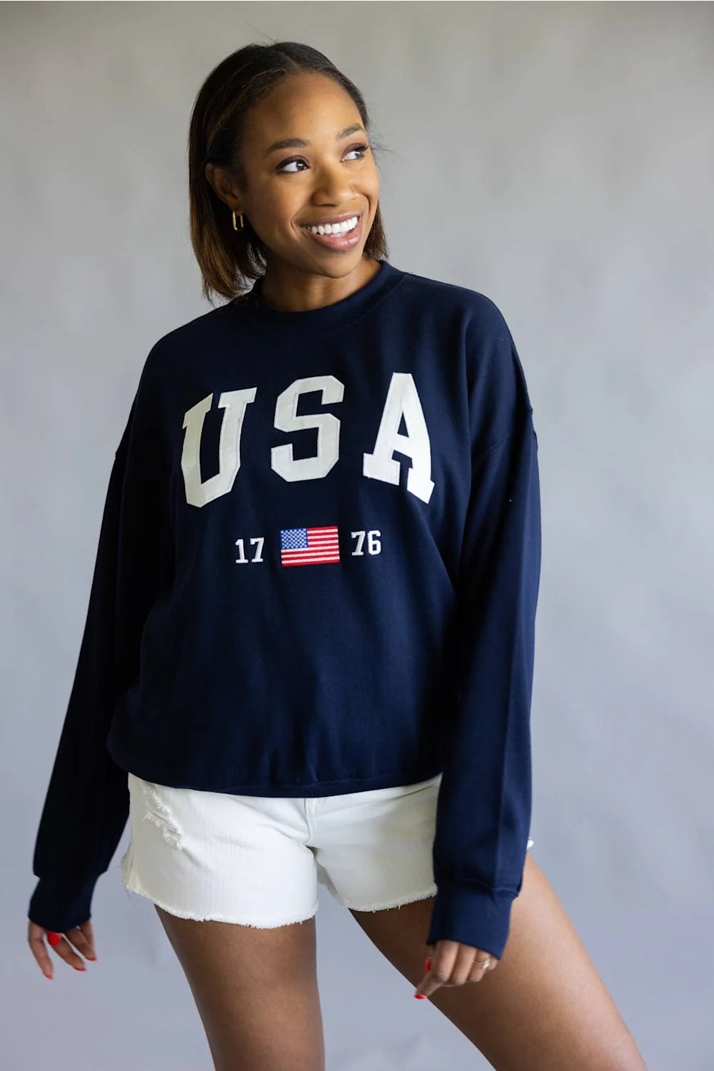 Reflex USA 1776 Flag Patch Embroidered Sweatshirt for Women