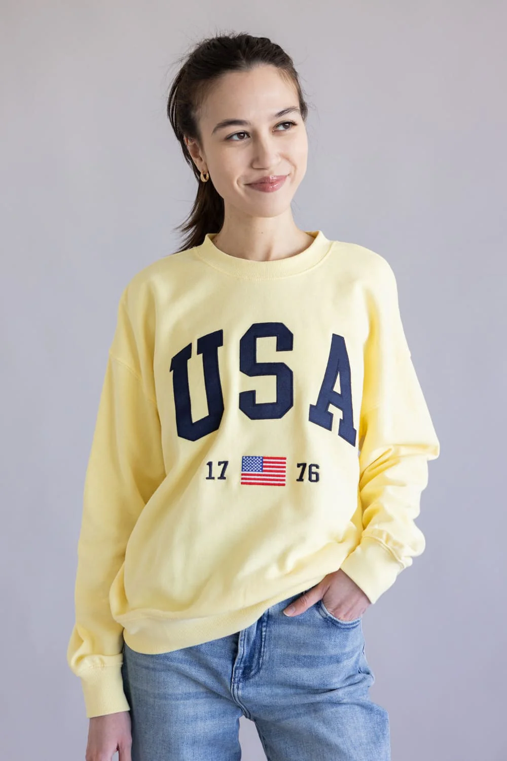 Reflex USA 1776 Flag Patch Embroidered Sweatshirt for Women - Image 3