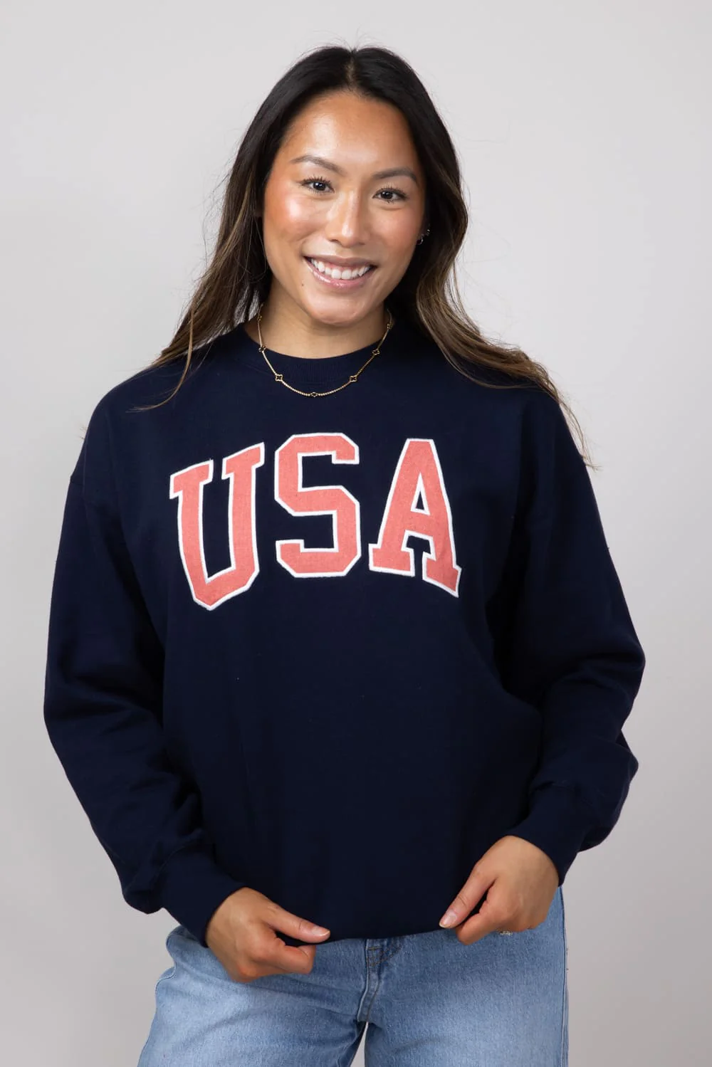 1897 Active Embroidered USA Sweatshirt for Women in Deep Navy | GT875-DEEPNAVY - Image 4