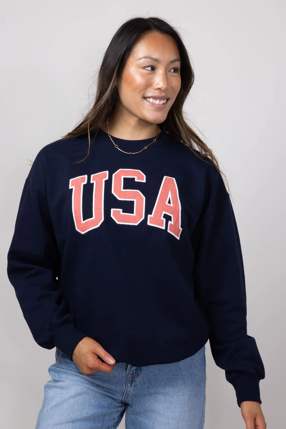 1897 Active Embroidered USA Sweatshirt for Women in Deep Navy | GT875-DEEPNAVY - Image 5
