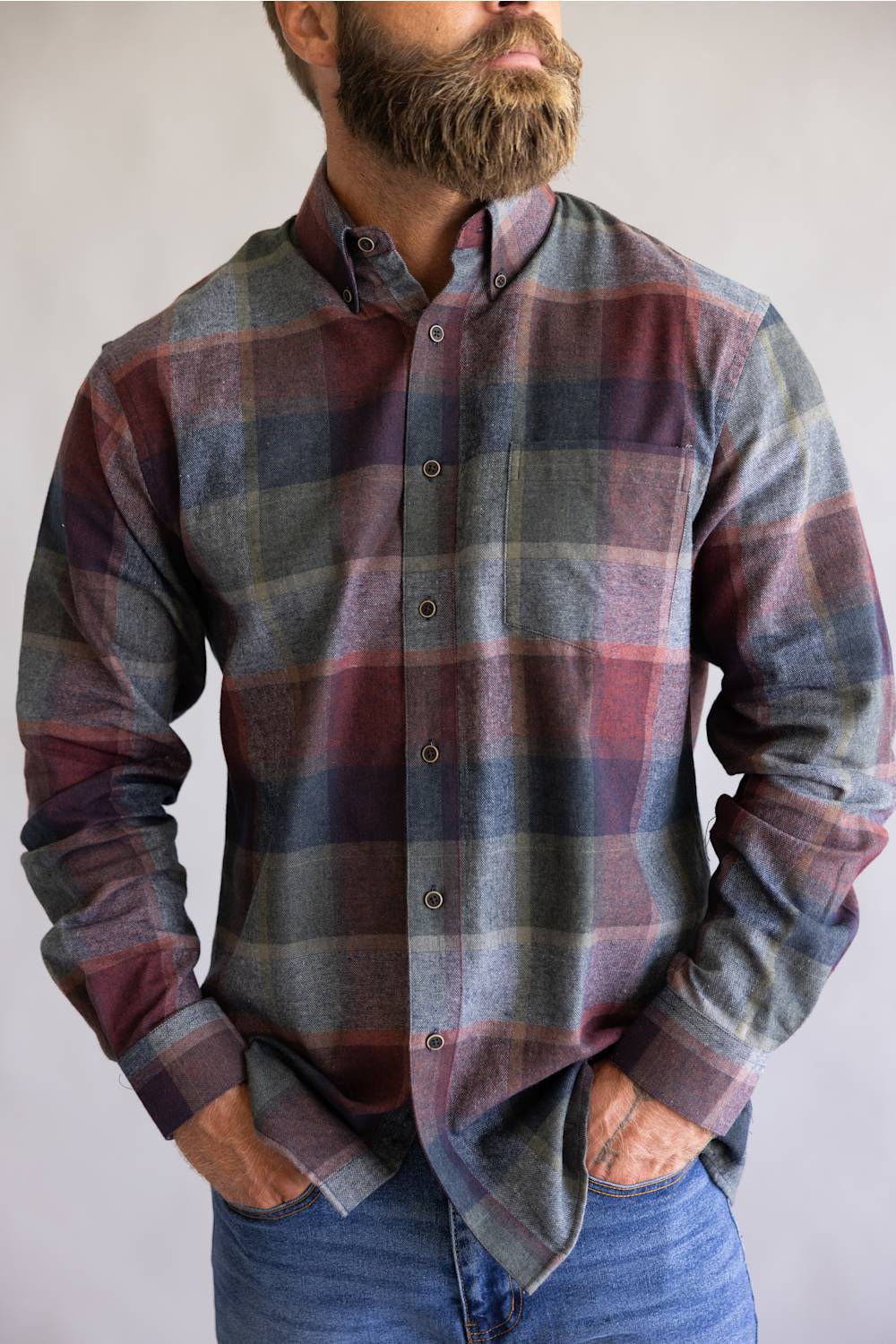 1897 Legends Plaid Flannel Shirt for Men in Burgundy Multi | FW12014-BURGMULTI - Image 2