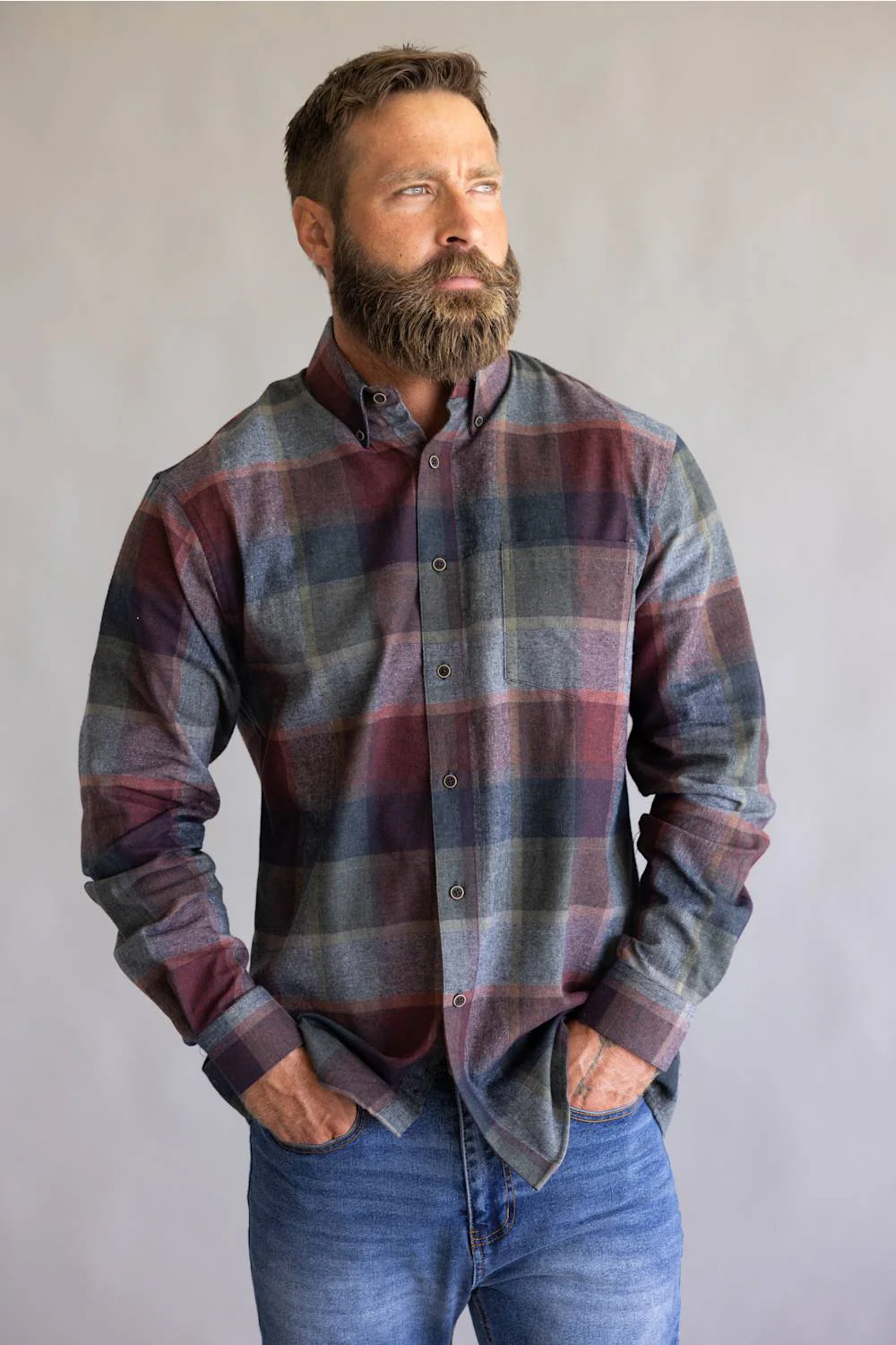 1897 Legends Plaid Flannel Shirt for Men in Burgundy Multi | FW12014-BURGMULTI - Image 3