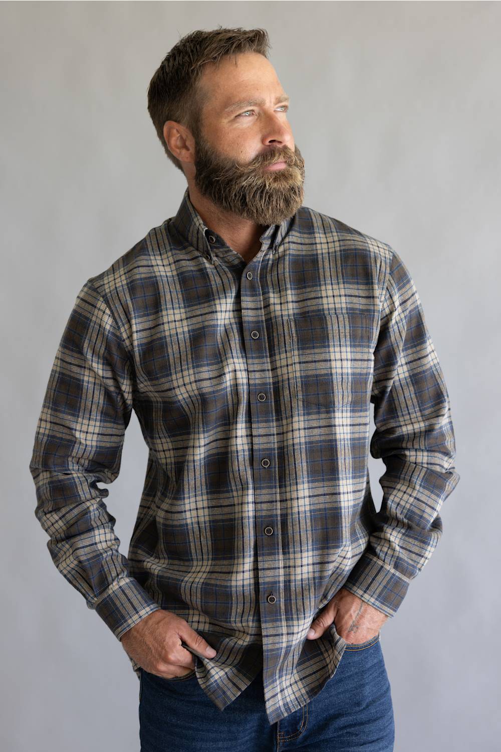 1897 Legends Plaid Flannel Shirt for Men in Loden Indigo | FW12015-LODENIND - Image 2