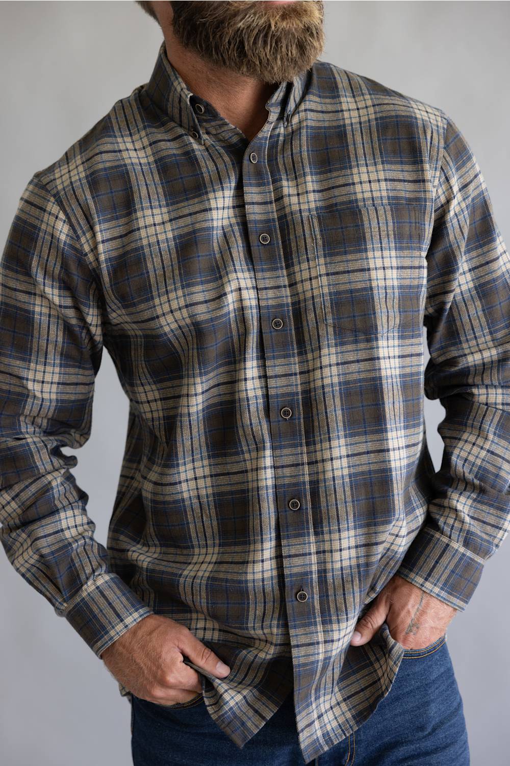 1897 Legends Plaid Flannel Shirt for Men in Loden Indigo | FW12015-LODENIND - Image 3
