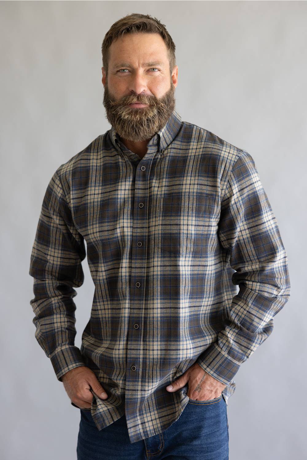 1897 Legends Plaid Flannel Shirt for Men in Loden Indigo | FW12015-LODENIND - Image 5