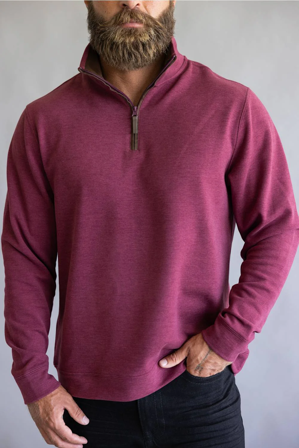 1897 Legends Quarter Zip Neck Sweater for Men in Bordeaux | 10090-BORDEAUX - Image 4