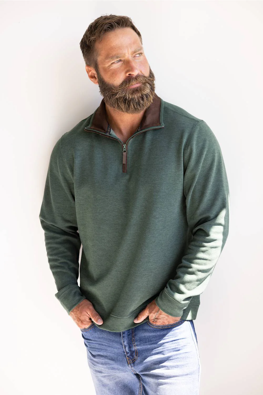 1897 Legends Quarter Zip Neck Sweater for Men in Olive | 10090-OLIVE - Image 2