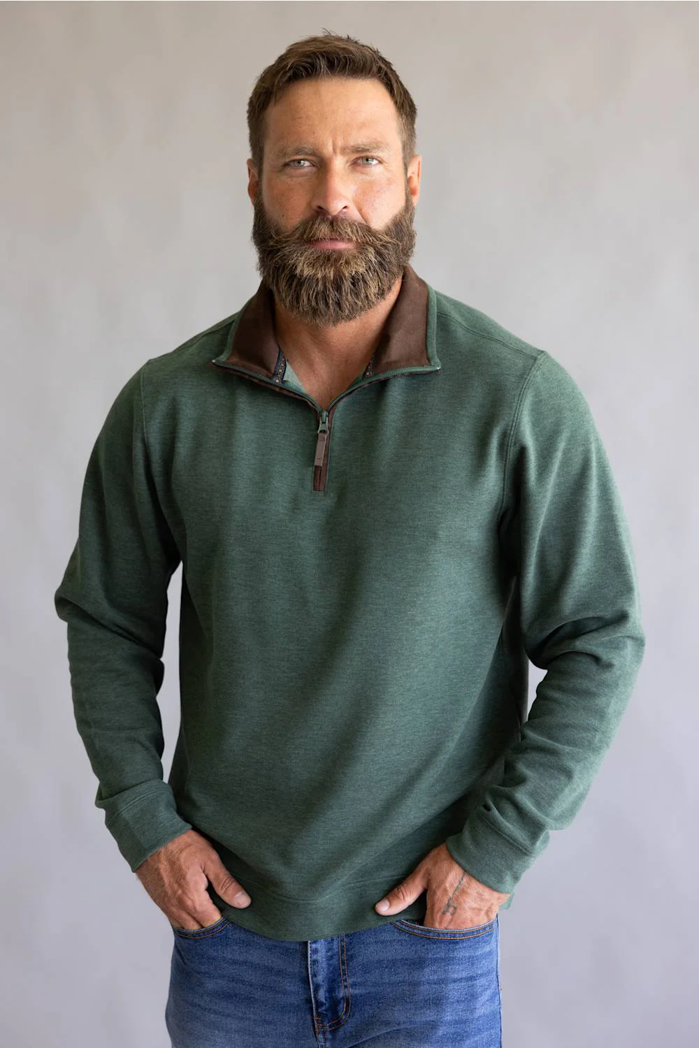 1897 Legends Quarter Zip Neck Sweater for Men in Olive | 10090-OLIVE - Image 6