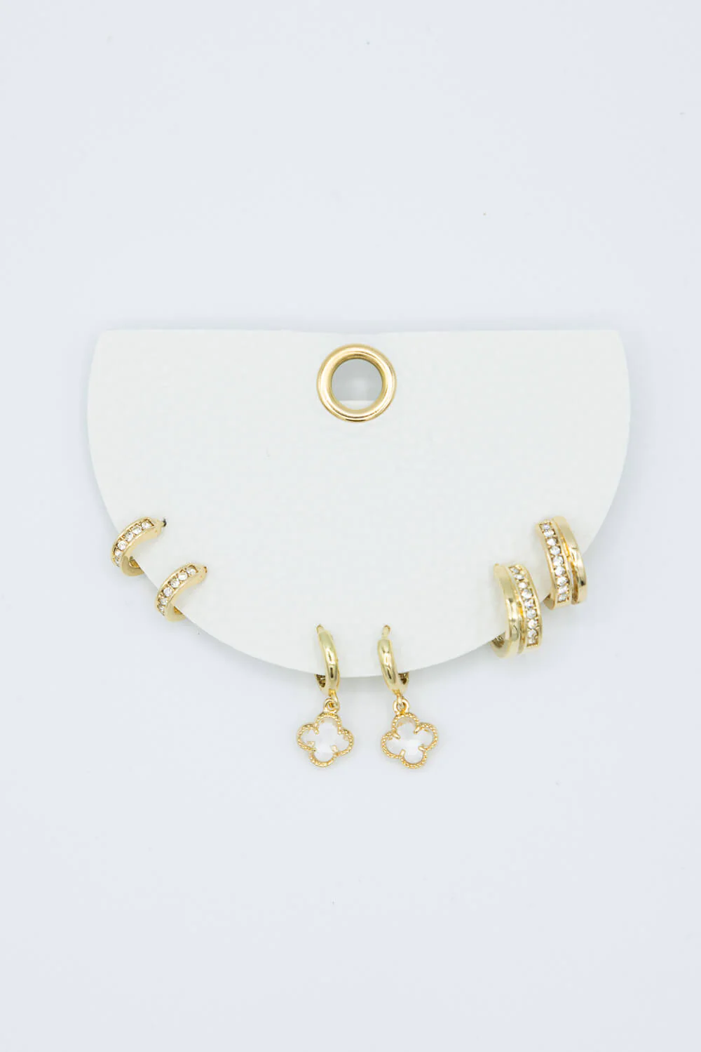 3 Pack Hoop and Clover Shape Gold Earrings | OEE269 GDCRY