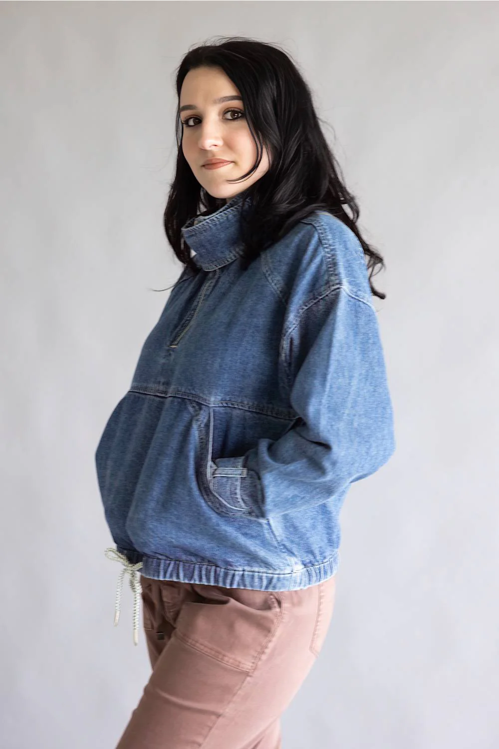 Aaron & Amber Pullover Jacket for Women in Denim | AJT5473-DENIM - Image 4