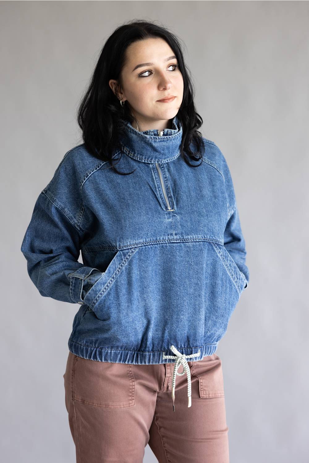 Aaron & Amber Pullover Jacket for Women in Denim | AJT5473-DENIM - Image 6