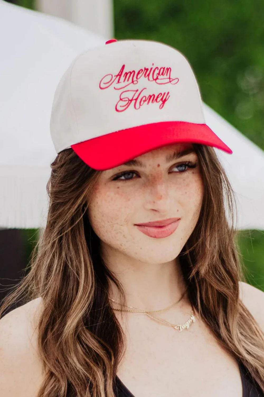 American Honey Trucker Hat for Women in Red/Tan | KDC-BC-1143-RED-TAN