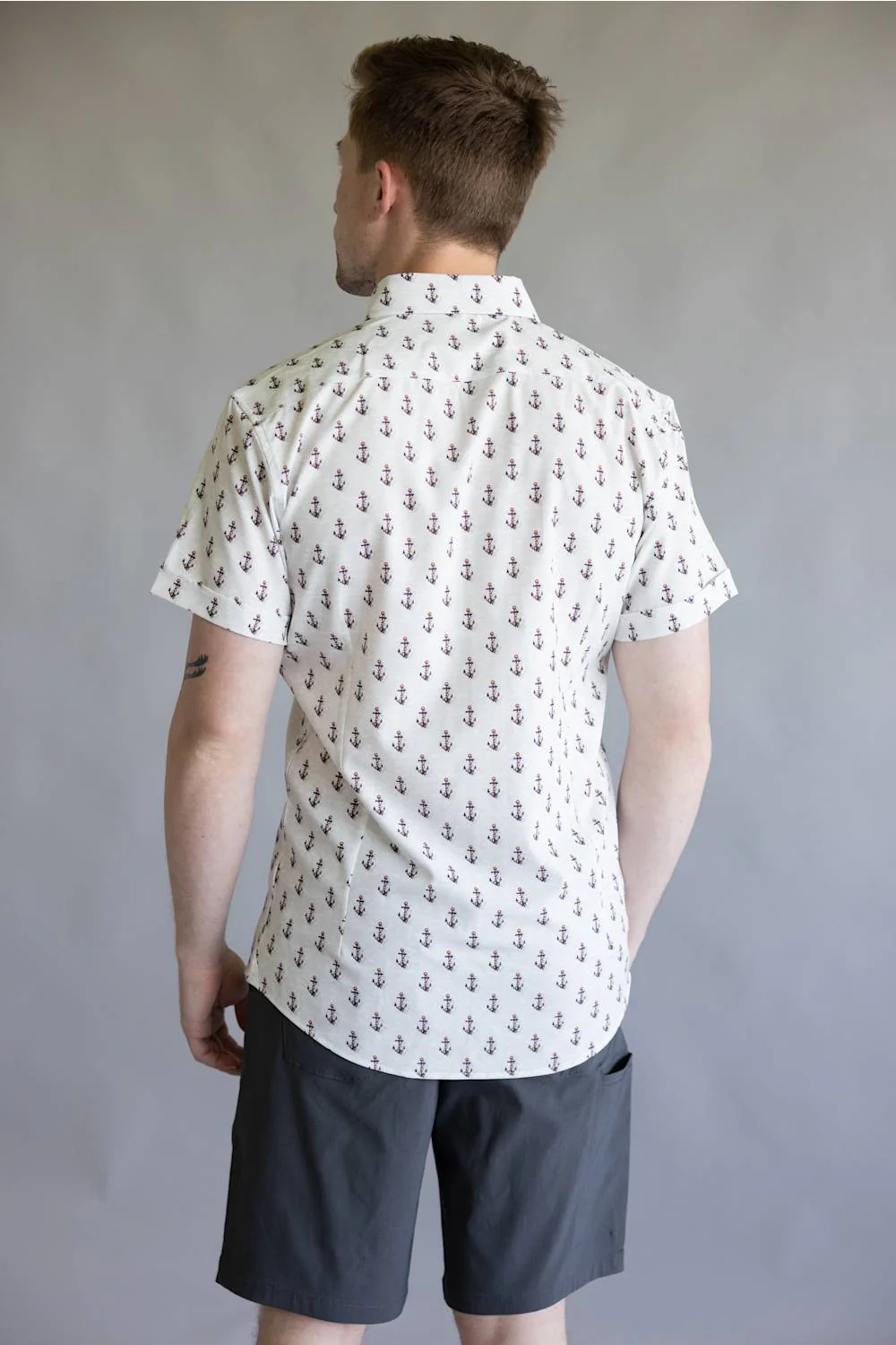 Anchors & Flags Pattern Button Down Shirt for Men in Silver | BB430-SILVER - Image 3