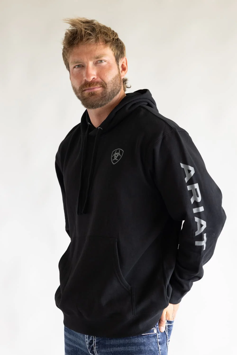 Ariat Logo Hoodie for Men in Black | 10040815-BLACK - Image 4