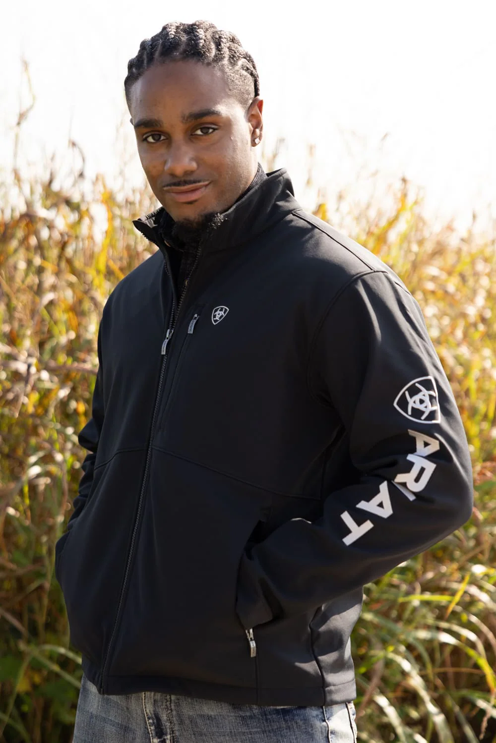 Ariat Logo Softshell Jacket for Men in Black | 10062578-BLK