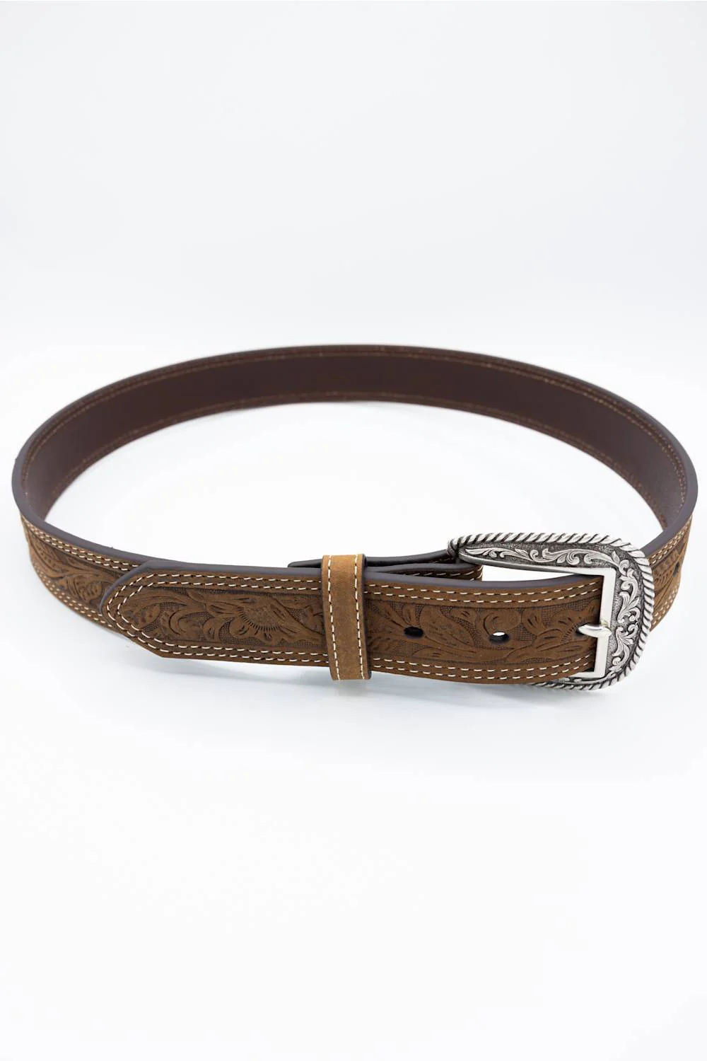 Ariat Tooled Double Stitched Leather Belt for Men in Brown | A1012402- BROWN - Image 4
