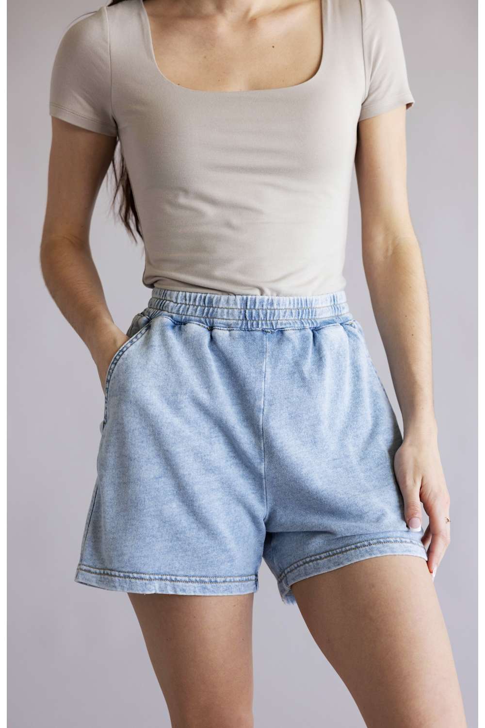 Be Cool Washed Lounge Shorts for Women in Light Denim | 42695-LIGHTDENIM