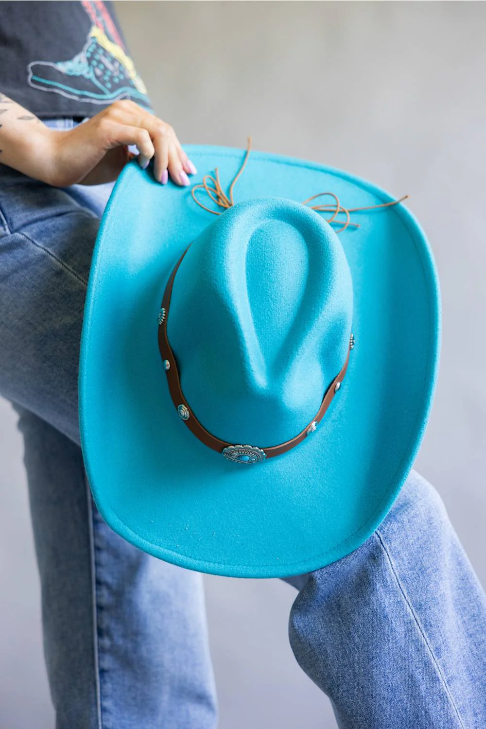 Belted Felt Cowboy Hat in Teal | 1005-BF-TEAL - Image 4