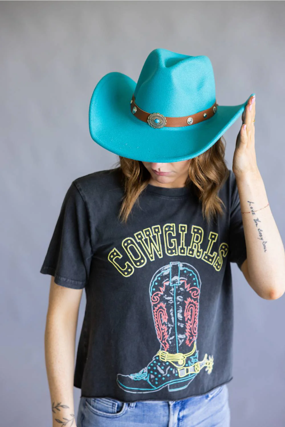 Belted Felt Cowboy Hat in Teal | 1005-BF-TEAL - Image 6