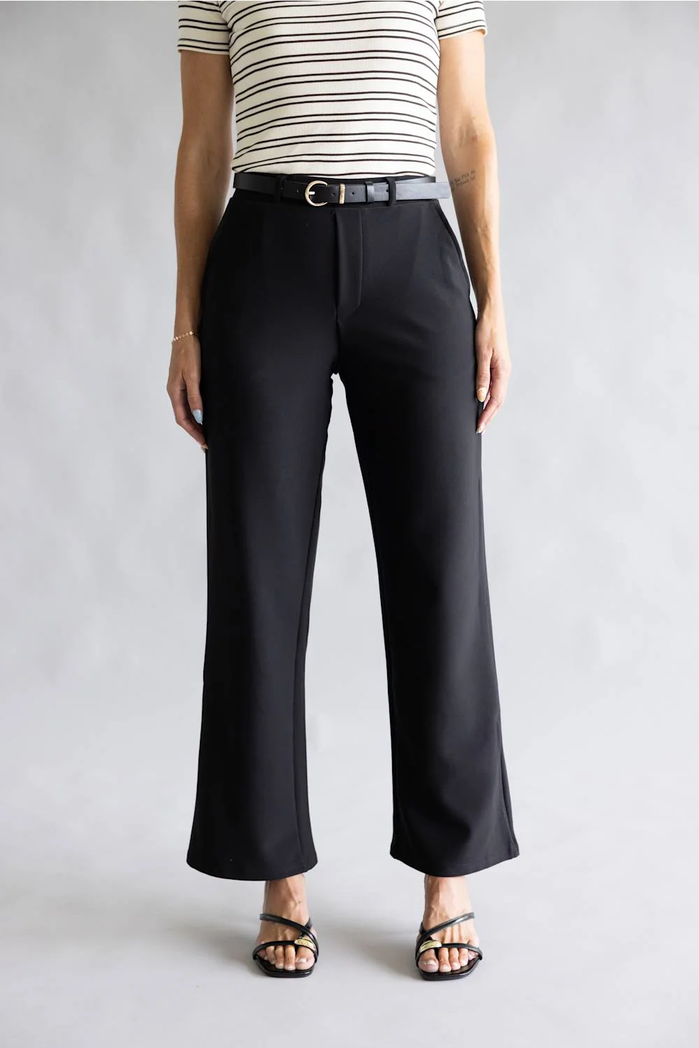 Belted Wide Leg Trouser Pants for Women in Black | SCU208-BLACK