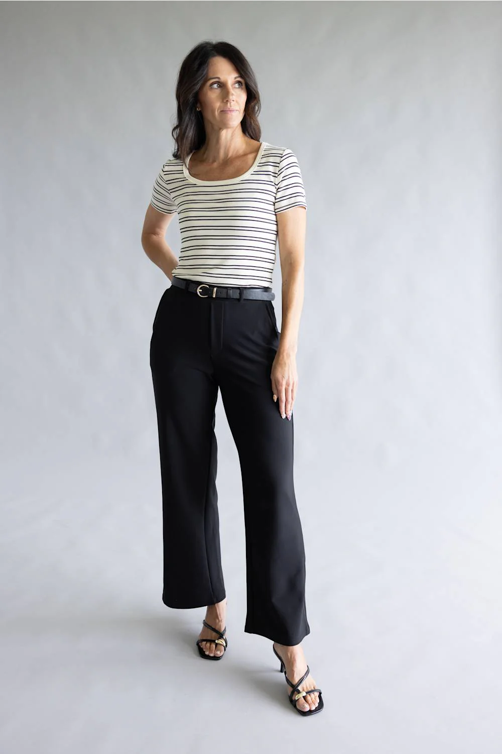 Belted Wide Leg Trouser Pants for Women in Black | SCU208-BLACK - Image 2