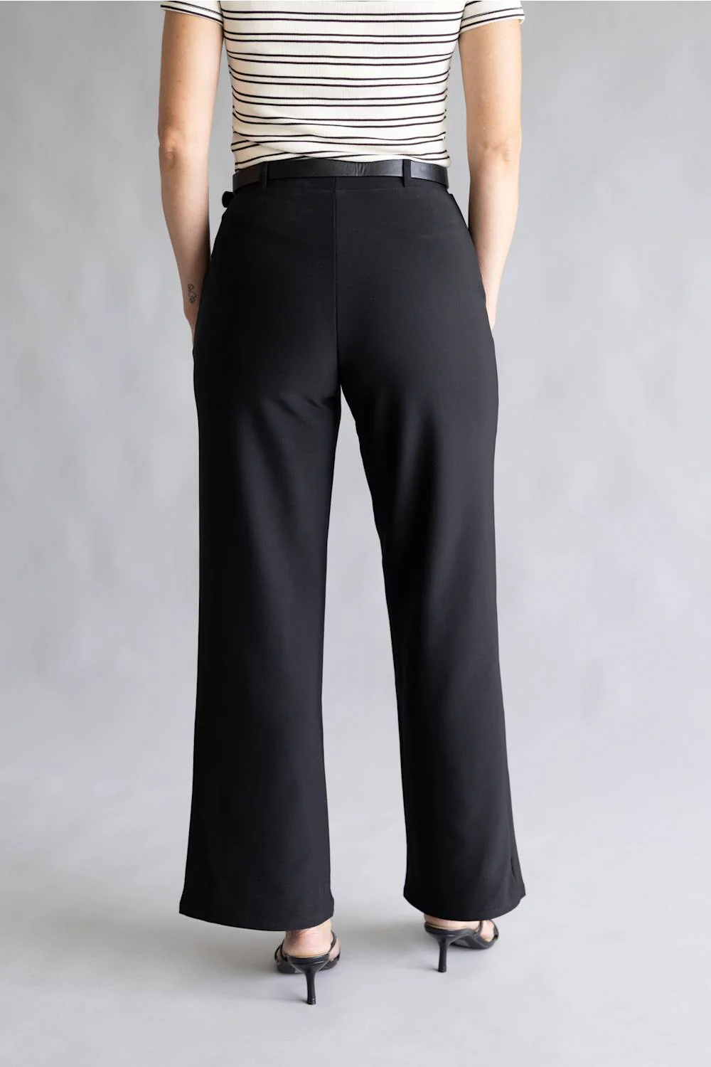 Belted Wide Leg Trouser Pants for Women in Black | SCU208-BLACK - Image 4