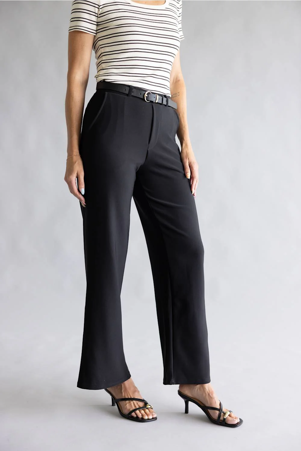 Belted Wide Leg Trouser Pants for Women in Black | SCU208-BLACK - Image 5