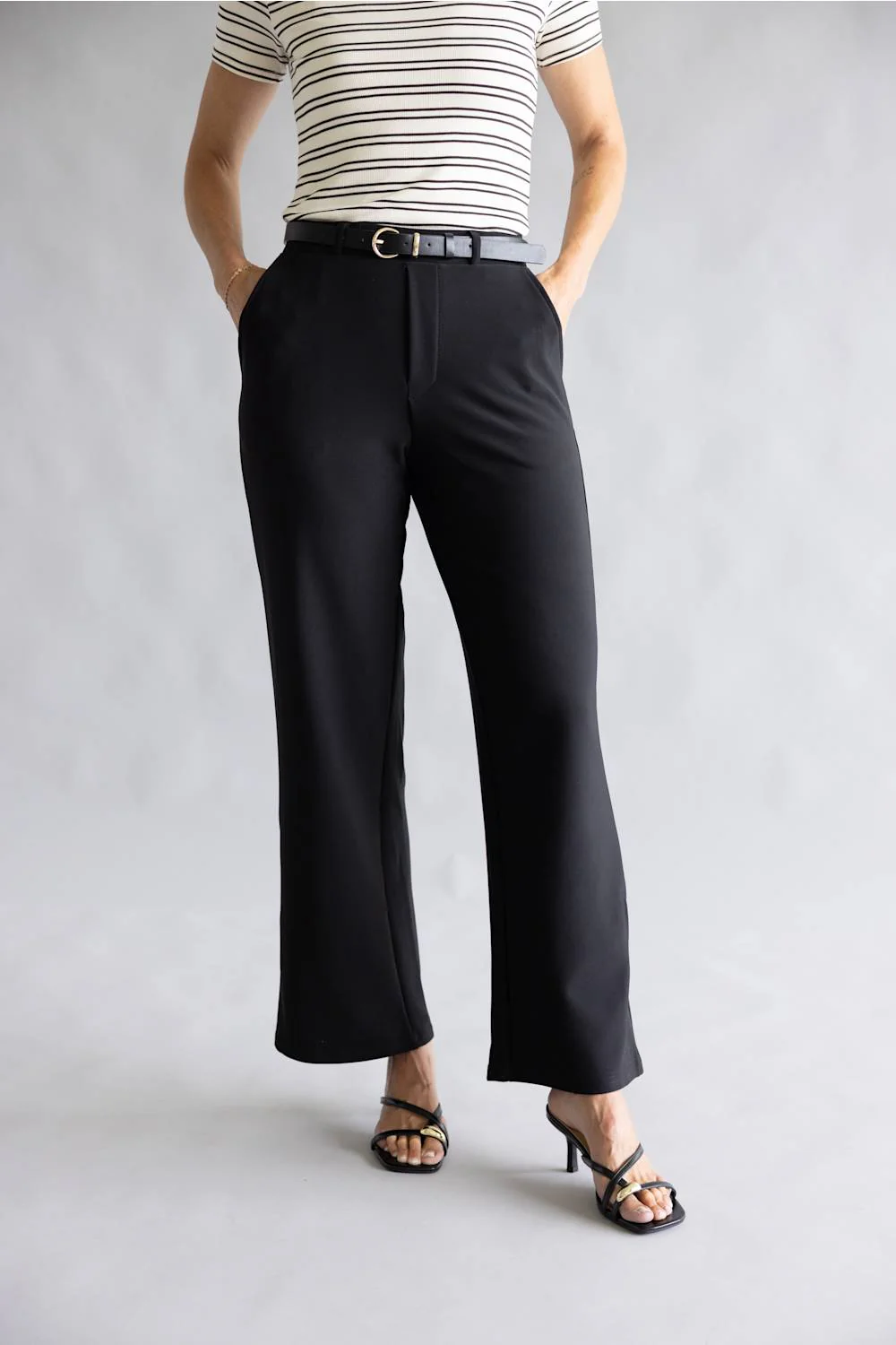 Belted Wide Leg Trouser Pants for Women in Black | SCU208-BLACK - Image 6