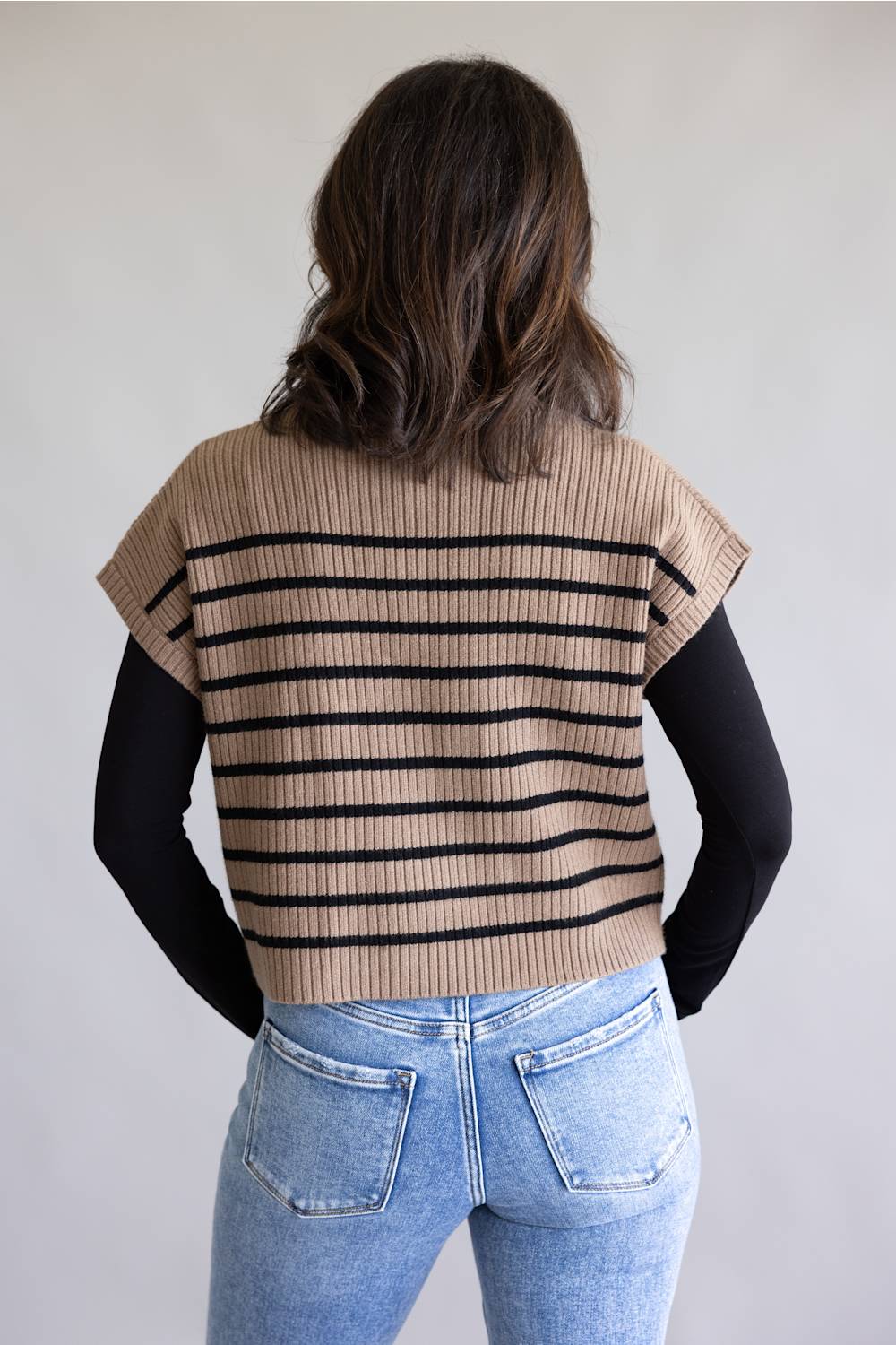 Blu Pepper Striped Mock Neck Sweater for Women in Mocha | B5FT1014-MOCHA - Image 4