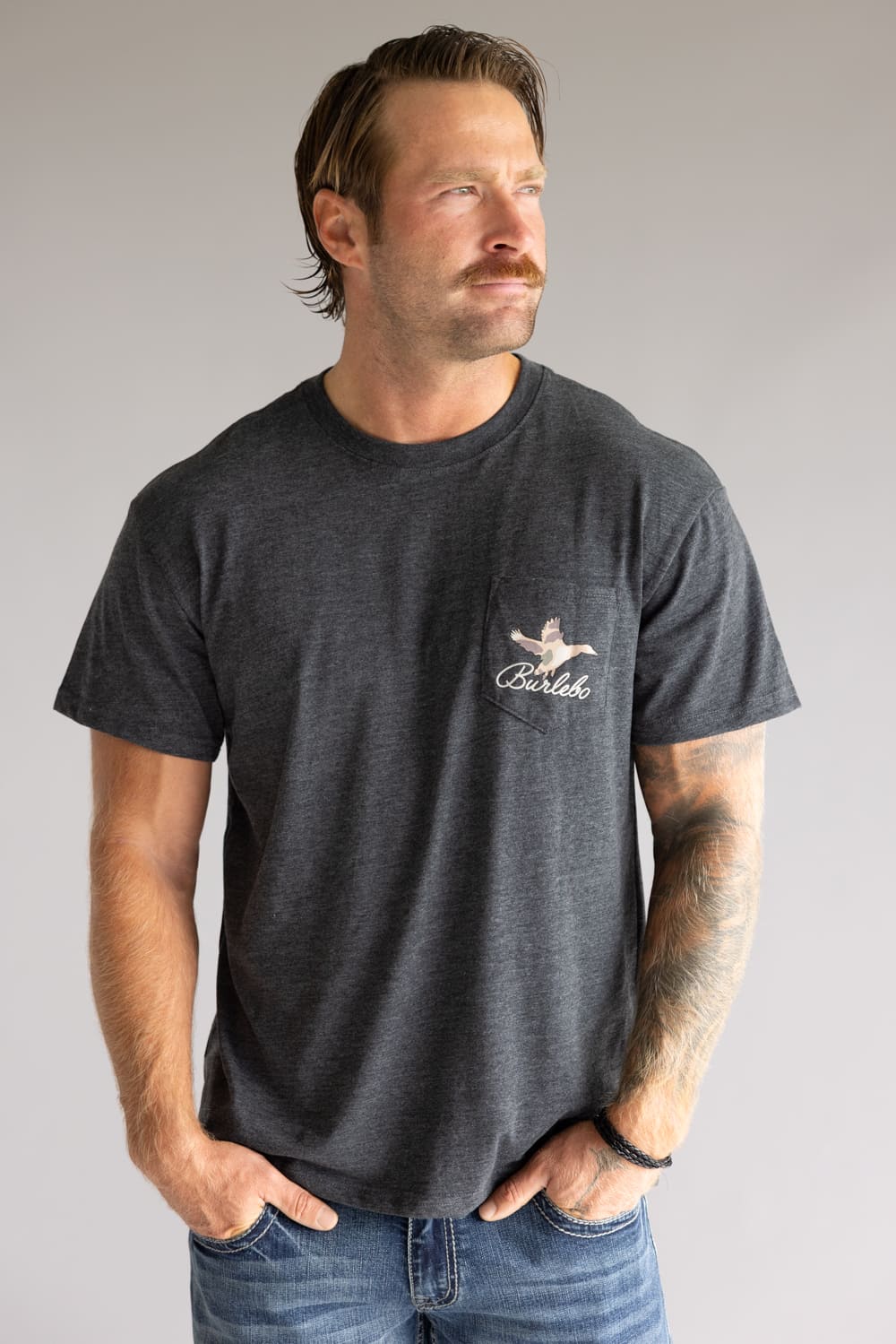 Burlebo Ducks Flying In T-Shirt for Men in Heather Black | SST-DFI-HB-DUCKSFLYINGIN-HEATHERBLAC - Image 2