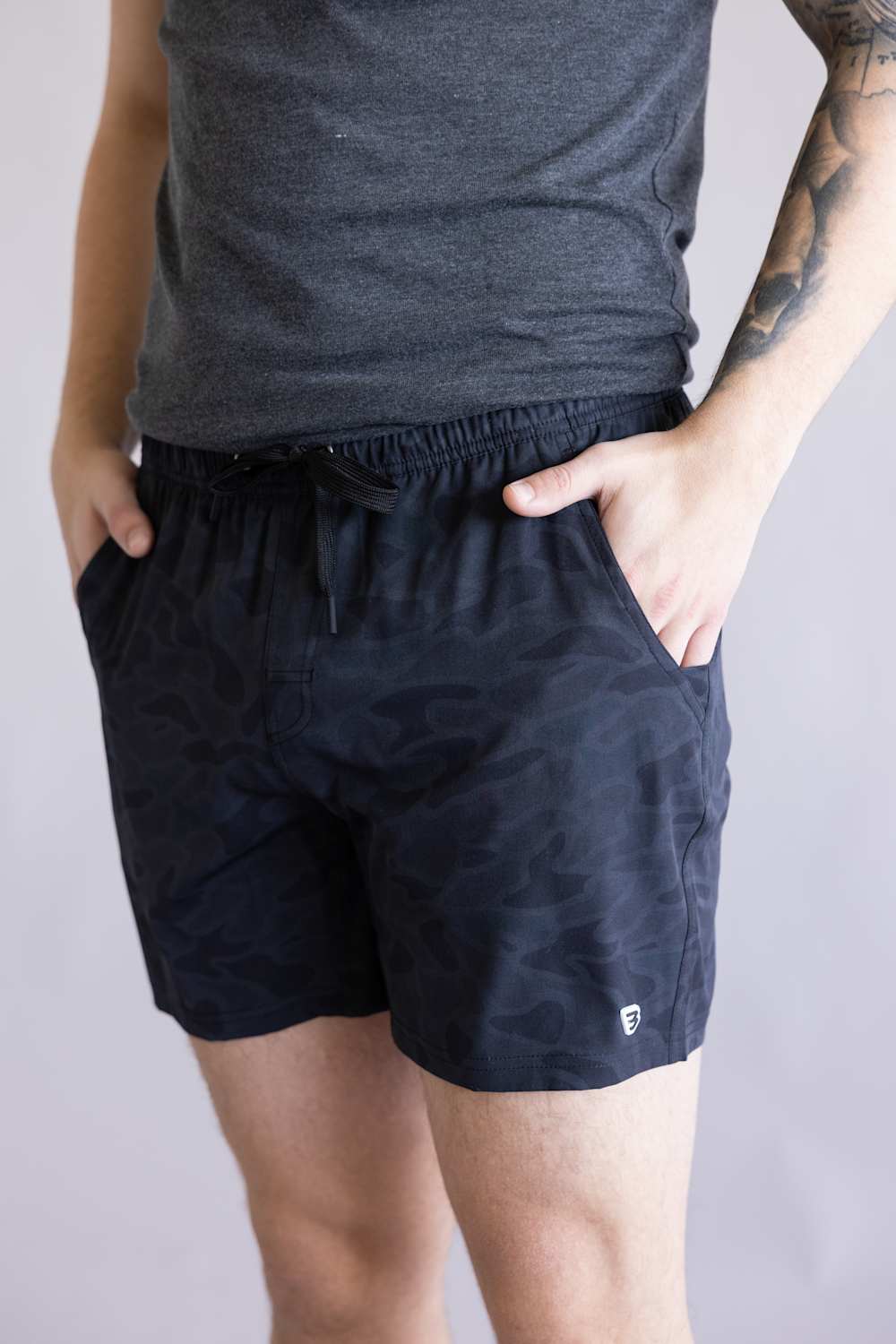Burlebo Lined Athletic Shorts for Men in Black Camo | AS-BLKC-BLK CAMO