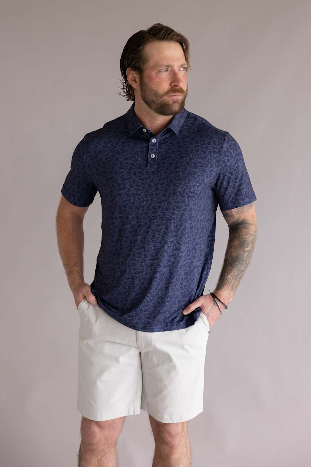 Burlebo Performance Polo for Men in Stars and Stripes Navy | PP-SASN-STARS AND STRIPES - NAVY