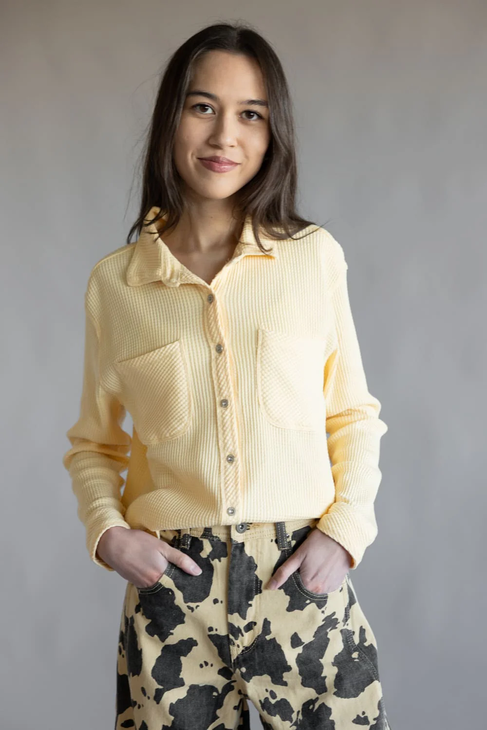 C&C California Mineral Wash Thermal Button Front Shirt for Women