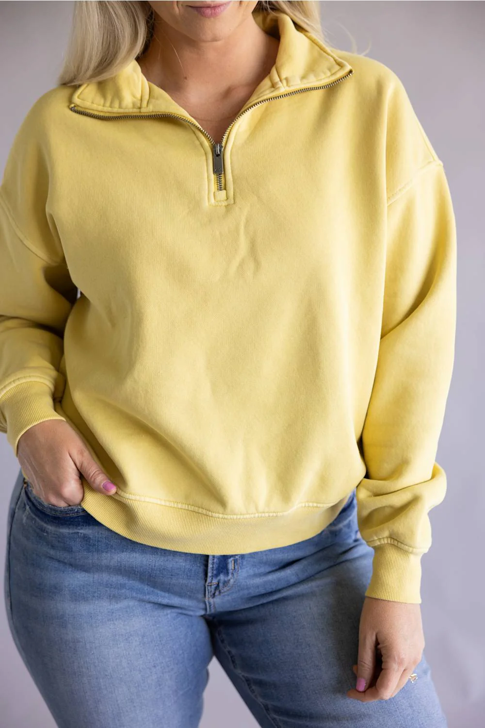 C&C California Waverly Sunwashed Fleece Quarter Zip Sweatshirt for Women in Yellow | 89B03362-JOJOBA - Image 2