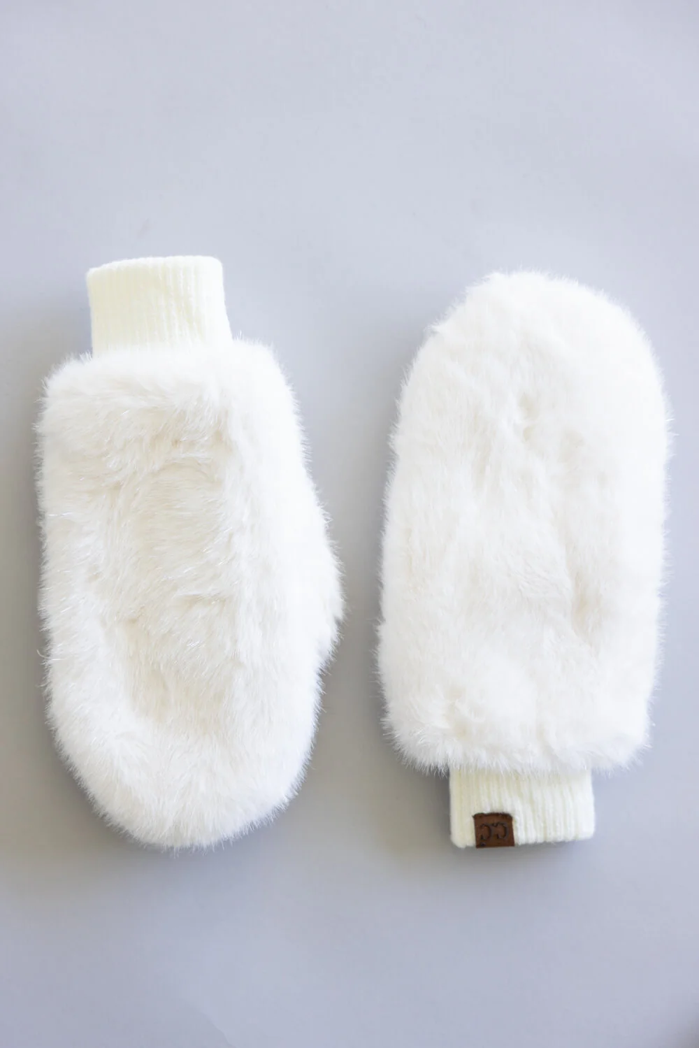 C.C. Glitter Fur Convertible Mitten for Women in Ivory | MTE0169IVY
