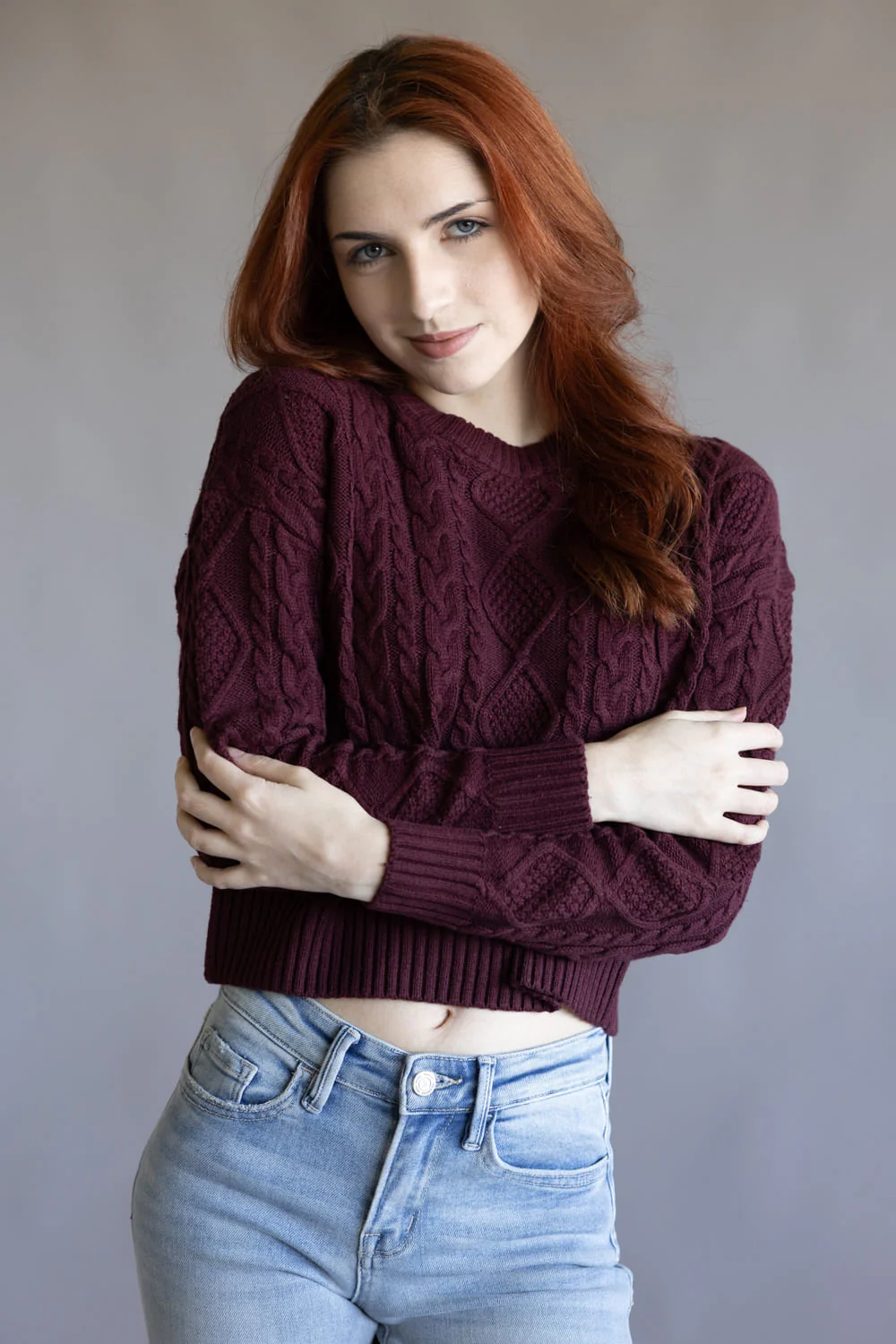 Cable Stitch Sweater for Women in Port Wine | PF5S27398-PORTWINE