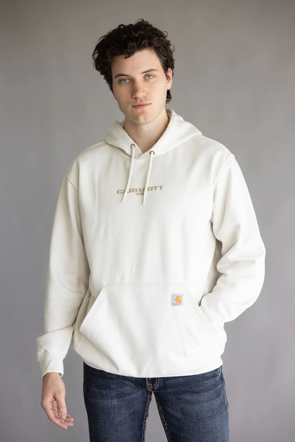 Carhartt 1889 Rain Defender Loose Fit Midweight Logo Graphic Hoodie for Men in Malt | 107031-W03 IVORY