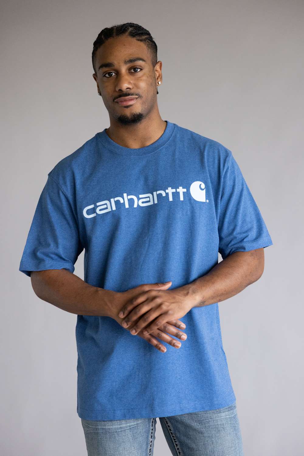 Carhartt Dearborn Loose Logo T-Shirt for Men in Dark Tranquil Blue | K195-HT0-DKBLUE