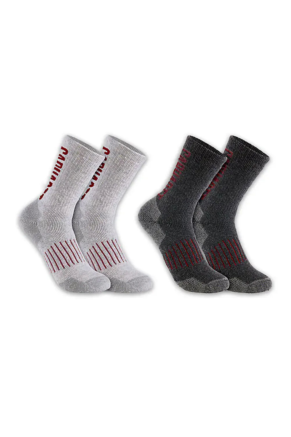 Carhartt Midweight Synthetic-Wool Blend Logo Crew 2 Pack Crew Socks for Men in Grey | SC9522-MASST01