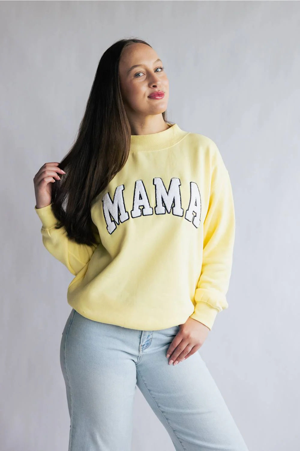 Clovier Oversized Mama Mock Neck Sweatshirt for Women