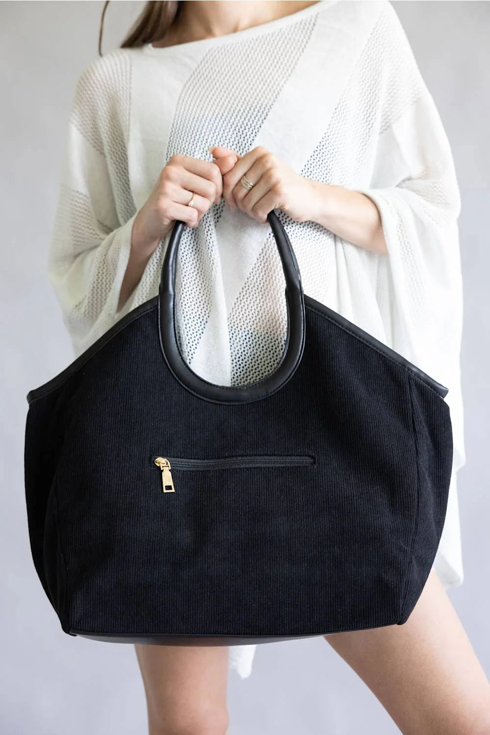Corduroy Hobo Bag for Women in Black | M2738-BK