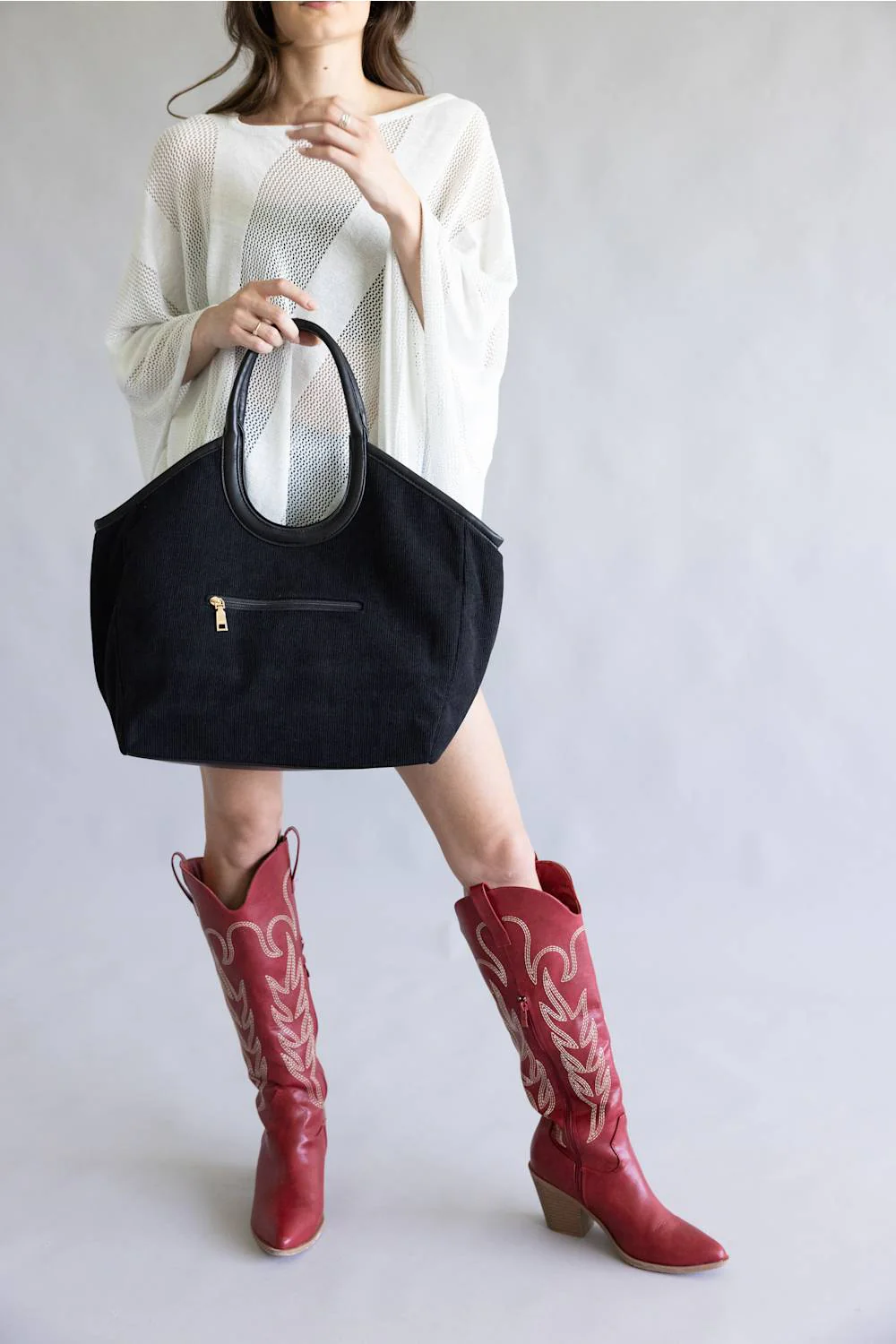 Corduroy Hobo Bag for Women in Black | M2738-BK - Image 2