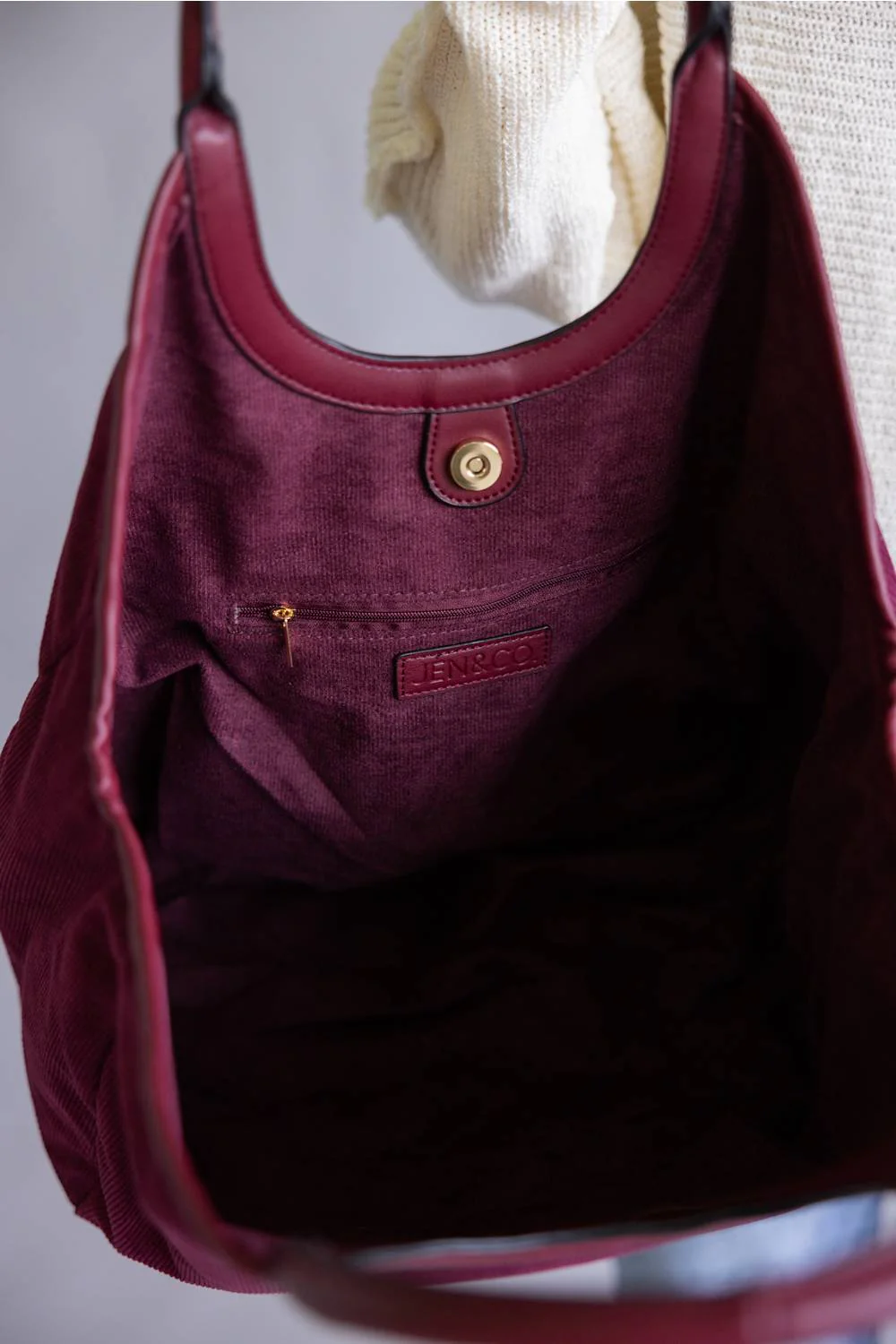 Corduroy Hobo Bag for Women in Cherry | M2738-CHERRY - Image 4