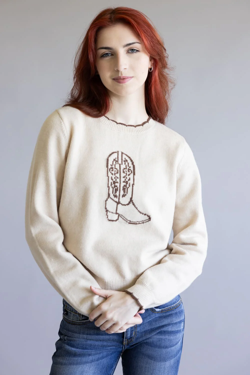 Cowboy Boot Sweater for Women in Brown | PST1730-SAND