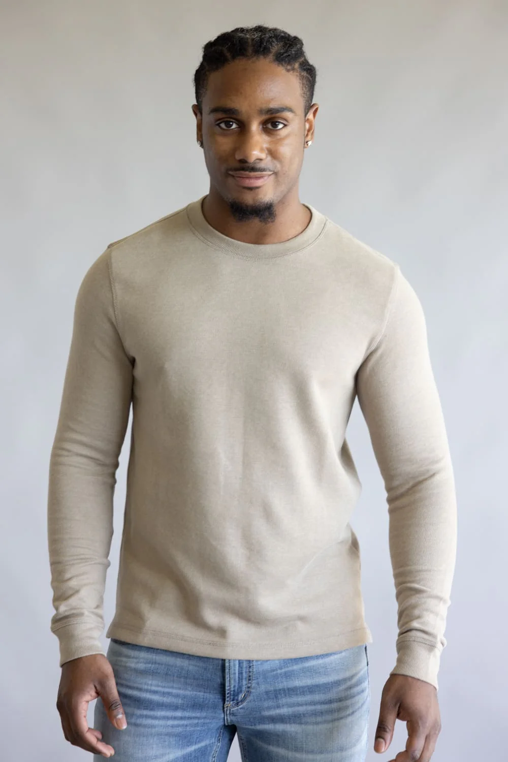 Denim & Flower Knit Crew Tee for Men in Stone | CKL-C665